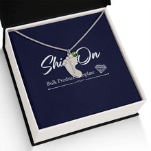 Load image into Gallery viewer, Silver footprint necklace with birthstone in standard box