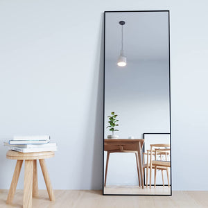 Full Length Mirror, 58"X18" Standing Hanging or Leaning against Wall Floor Mirrors Body Dressing Wall-Mounted for Living Room, Bedroom with Aluminum Alloy Thin Frame, Black