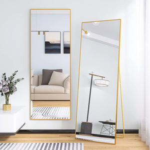 65" X 24" Full Length Mirror with Stand, Gold Wall Mounting Full Body Mirror, Metal Frame Full-Length Mirror for Living Room, Bedroom