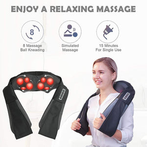 Shiatsu Kneading Neck Shoulder Back Massager Heat - Perfect for Car/Office/Cha