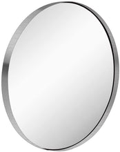 Load image into Gallery viewer, ES 34-Inch Circle Mirror Brushed Nickel Silver Wall Mounted round Mirror, Glass Panel Circle Deep Set Design Stainless Steel Framed Mirror for Bathroom Vanity, Entryways, Living Rooms