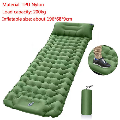 Outdoor Sleeping Pad Built-In Foot Air Pump Camping Inflatable Mattress Travel Mat Ultralight Air Bed TPU Nylon Waterproof 200Kg