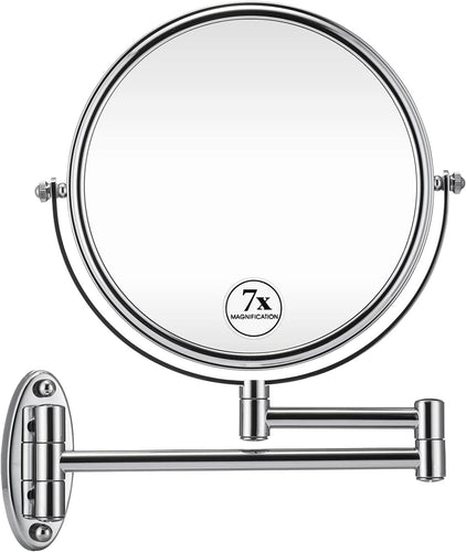 7X Wall Mounted Makeup Mirror - Double Sided Magnifying Makeup Mirror for Bathroom, 8 Inch Extension Polished Chrome Finished Mirror