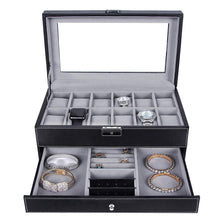 Load image into Gallery viewer, 12 Slots Watch Box Watch Organizer Lockable Jewelry Display Case Black