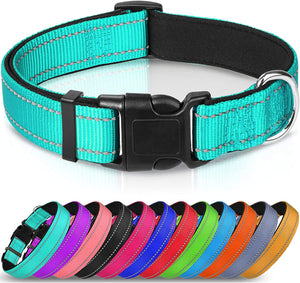 Reflective Dog Collar,Soft Neoprene Padded Breathable Nylon Pet Collar Adjustable for Small Dogs,Teal,S