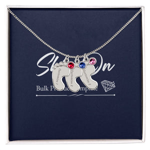 Silver 3-footprints necklace with birthstones