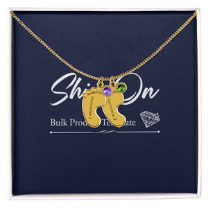 Gold 2-footprints necklace with birthstones