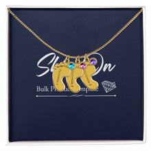 Load image into Gallery viewer, Gold 3-footprints necklace with birthstones