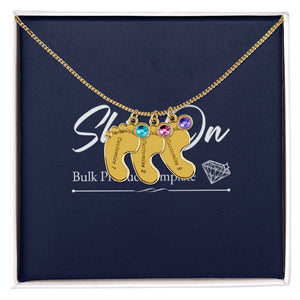 Gold 3-footprints necklace with birthstones