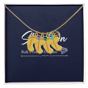 Gold 4-footprints necklace with birthstones