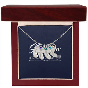 Silver 4-footprints necklace with birthstones in luxury box with LED