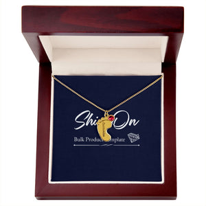 Gold  footprint necklace with birthstone in luxury box with LED