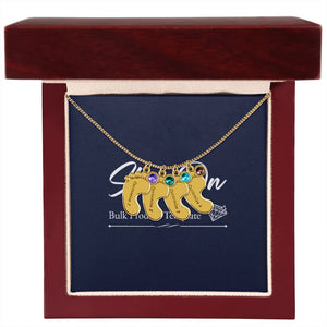 Gold 4-footprints necklace with birthstones in luxury box with LED