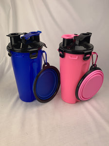 Pet Food/Water Bottle 2-In-1 Portable with Collapsible Bowl Dog Travel