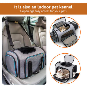 Pet Travel Bag Safe Airline Approved Expandable Foldable Soft-Sided Dog Carrier 3 Doors 2 Reflective Tapes