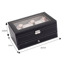 Load image into Gallery viewer, 12 Slots Watch Box Watch Organizer Lockable Jewelry Display Case Black