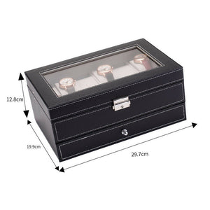 12 Slots Watch Box Watch Organizer Lockable Jewelry Display Case Black