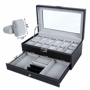 12 Slots Watch Box Watch Organizer Lockable Jewelry Display Case Black