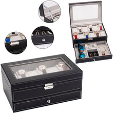 Load image into Gallery viewer, 12 Slots Watch Box Watch Organizer Lockable Jewelry Display Case Black